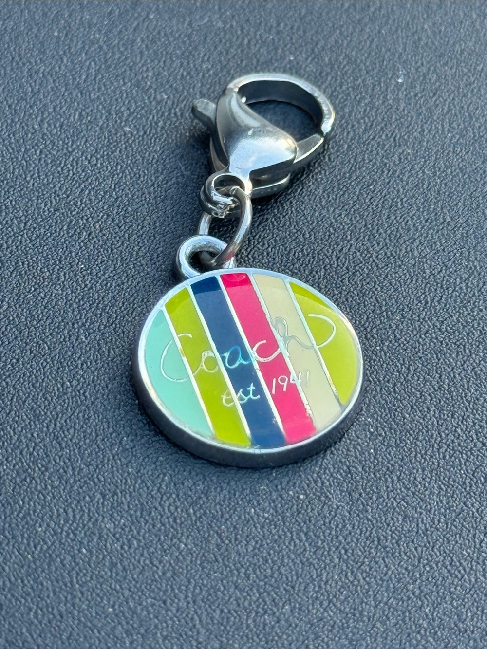 Coach Legacy Multicolor Stripe Enamel Round Key Charm